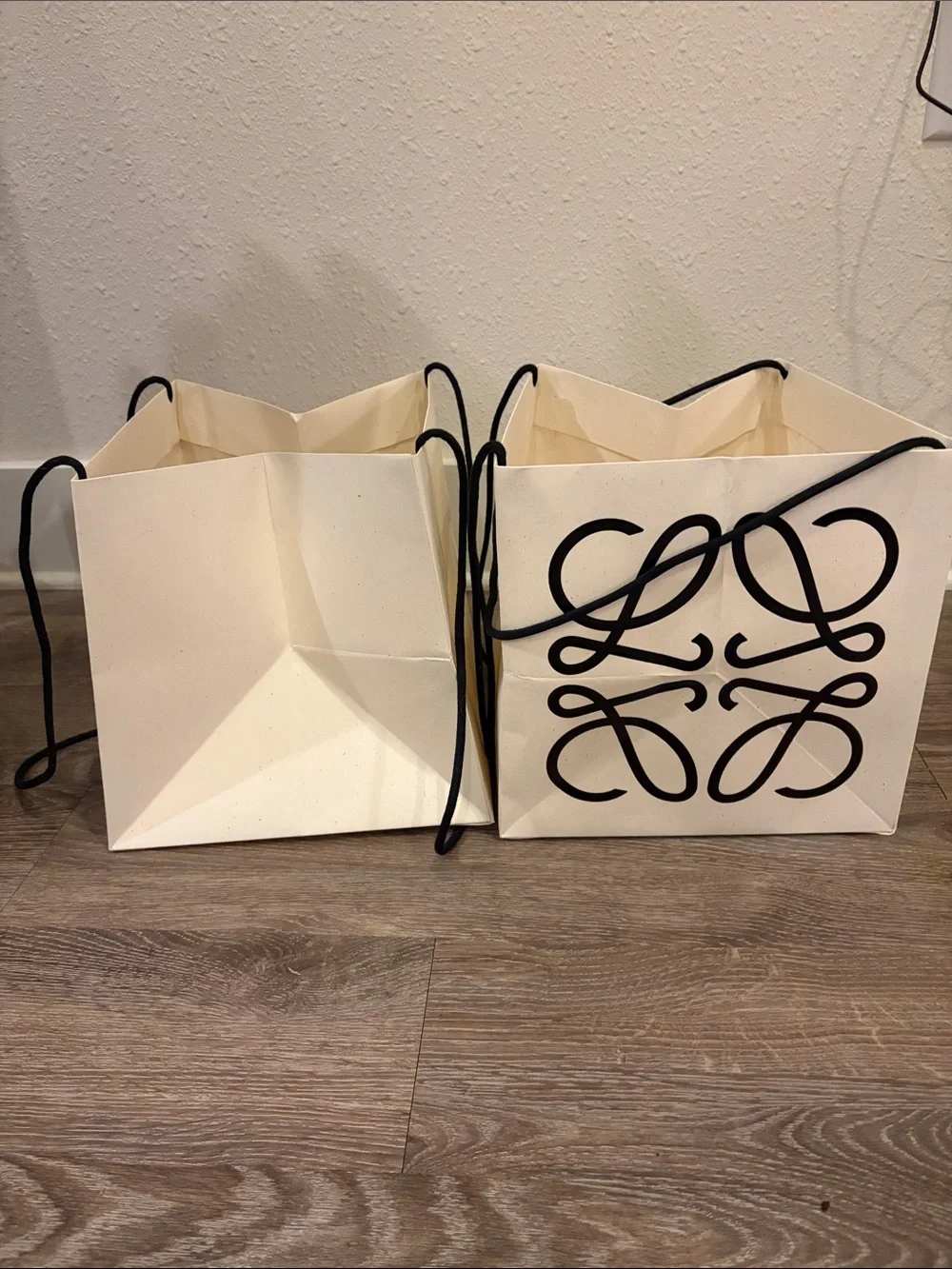 Loewe Cream Shopping Bags with Black Rope Handles (Set of 2)